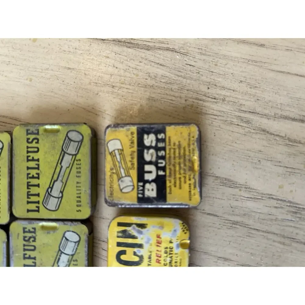 6* VTG Tin Automotive Fuses Boxes Buss Littelfuse Anacin pain “fuses R Inside”